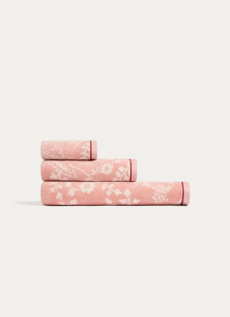 DRAP DE DOUCHE JADE À GRANDS MOTIFS FLORAUX ROSE CLAIR