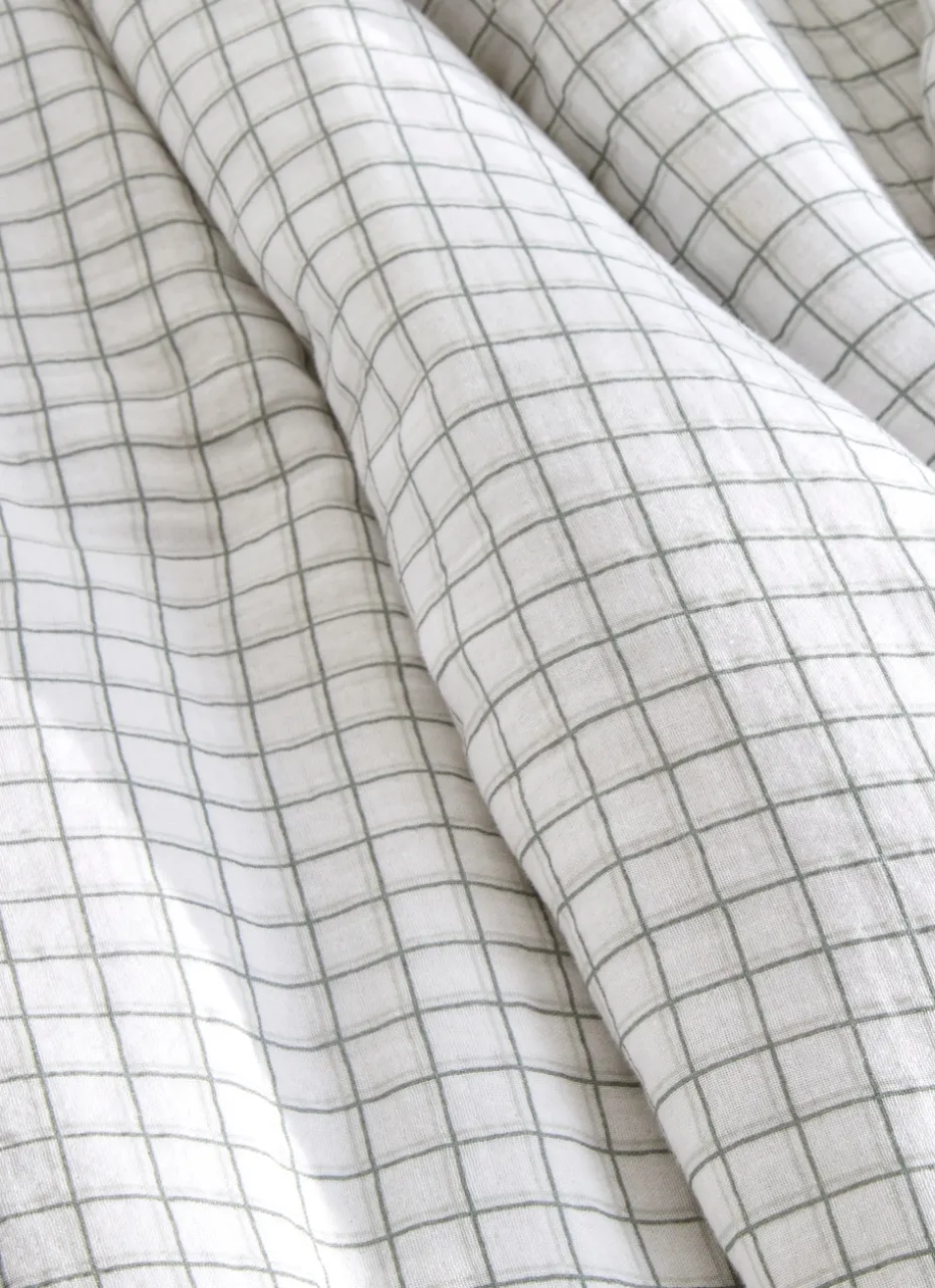 DRAP HOUSSE BÉBÉ EN GAZE DE COTON À CARREAUX ECRU