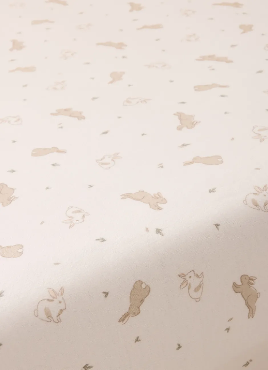 DRAP HOUSSE BÉBÉ EN JERSEY DE COTON IMPRIMÉ LAPIN BLANC