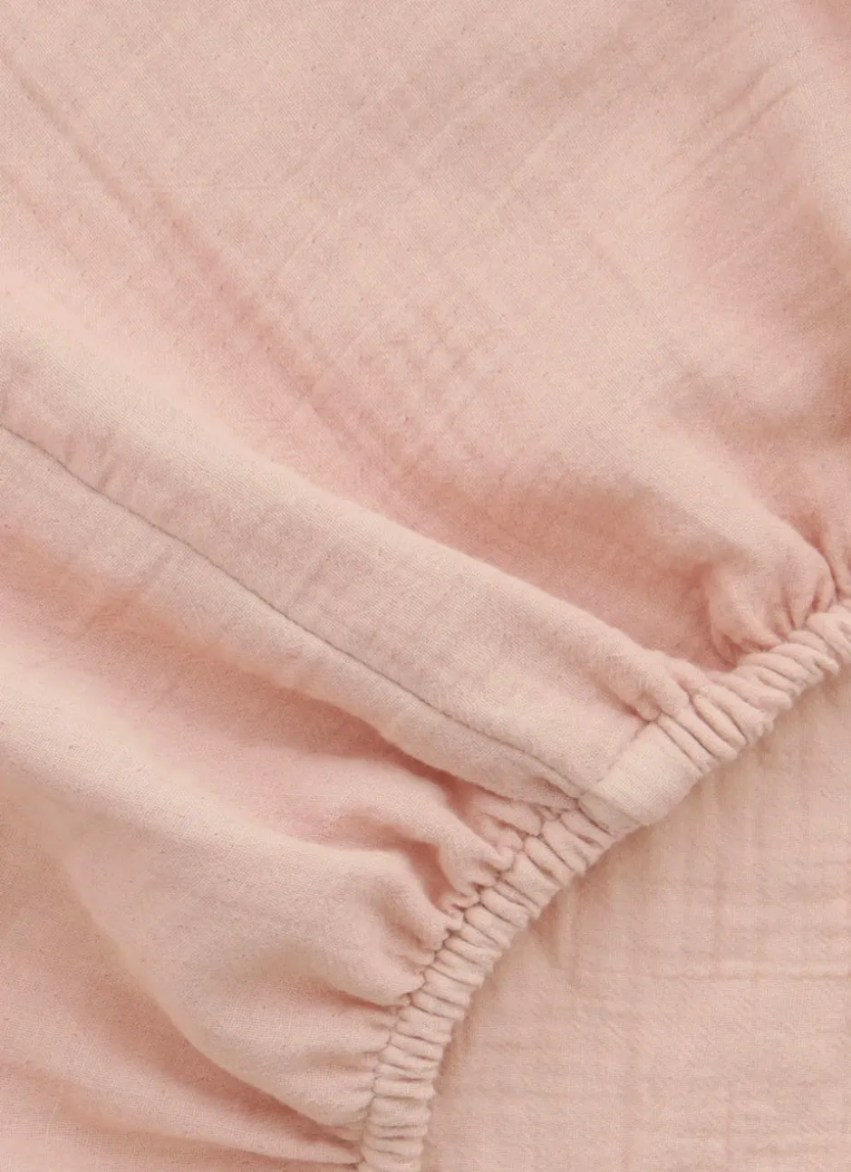 DRAP HOUSSE ENFANT EN GAZE DE COTON ROSE