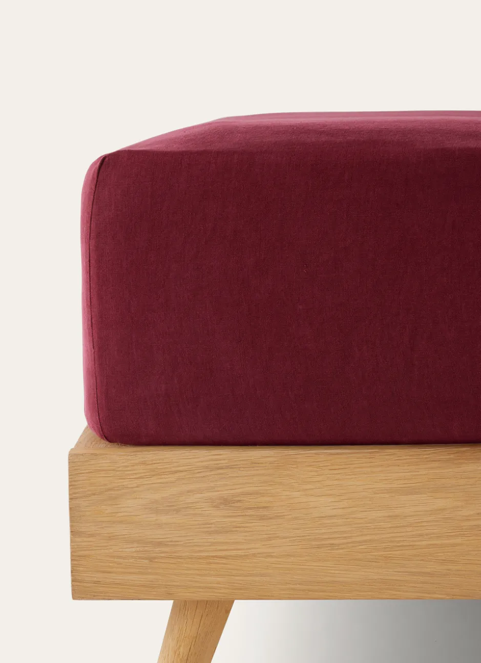 DRAP HOUSSE EN LIN LAVÉ UNI 165GR GRENAT