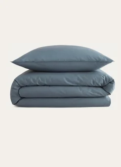 DRAP HOUSSE UNI EN COTON LAVÉ BIO GRIS BLEU