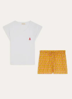 ENSEMBLE PYJAMA SHORT EN COTON IMPRIMÉ JAUNE