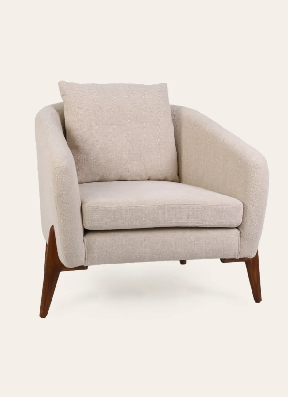 FAUTEUIL EN TISSU ET PIEDS EN BOIS BEIGE