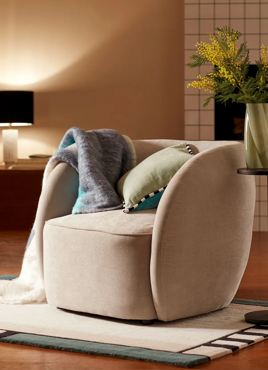 FAUTEUIL LARGE EN TISSU - DESIGN SANS PIED GRIS CLAIR