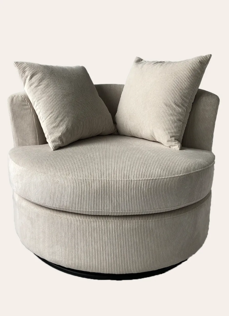 FAUTEUIL PIVOTANT AVEC 2 COUSSINS ÉCRU