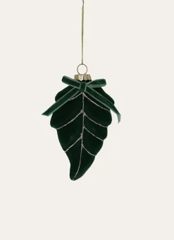 FEUILLE À SUSPENDRE EN VERRE ET VELOURS VERT SAPIN