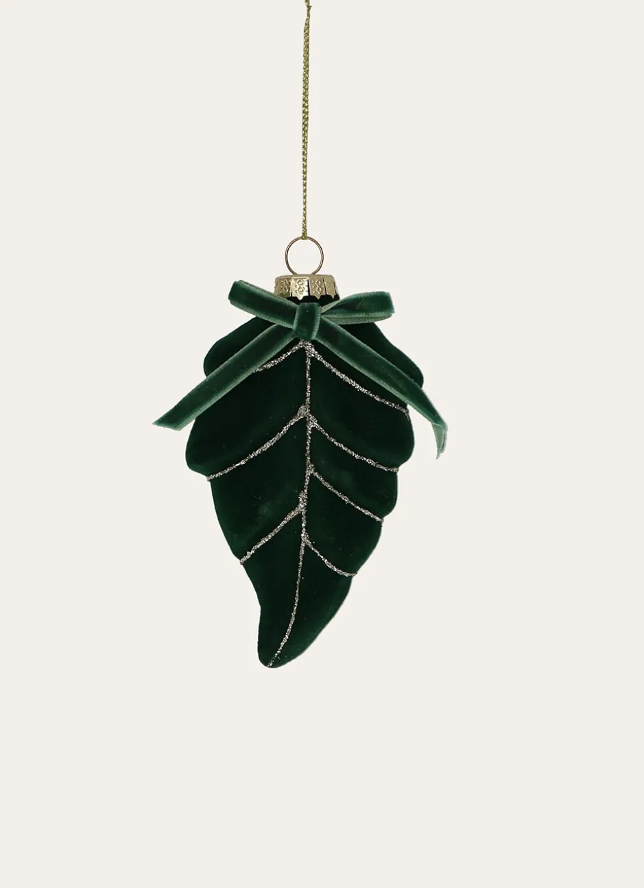 FEUILLE À SUSPENDRE EN VERRE ET VELOURS VERT SAPIN