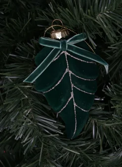 FEUILLE À SUSPENDRE EN VERRE ET VELOURS VERT SAPIN