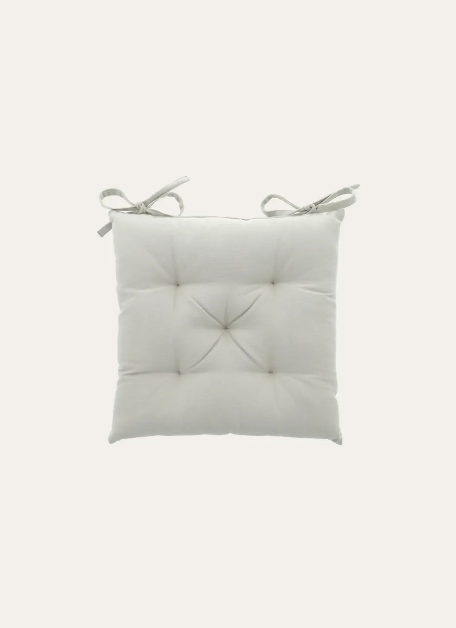 GALETTE DE CHAISE UNIE EN COTON GRIS PERLE