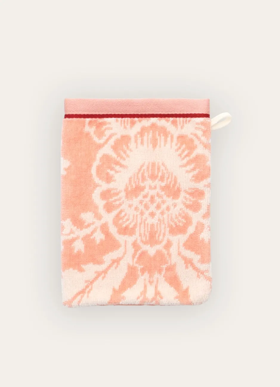 GANT DE TOILETTE JADE À GRANDS MOTIFS FLORAUX ROSE CLAIR