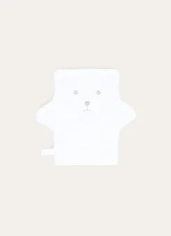 GANT EN COTON ÉPONGE TÊTE D'OURS AVEC OREILLES BLANC