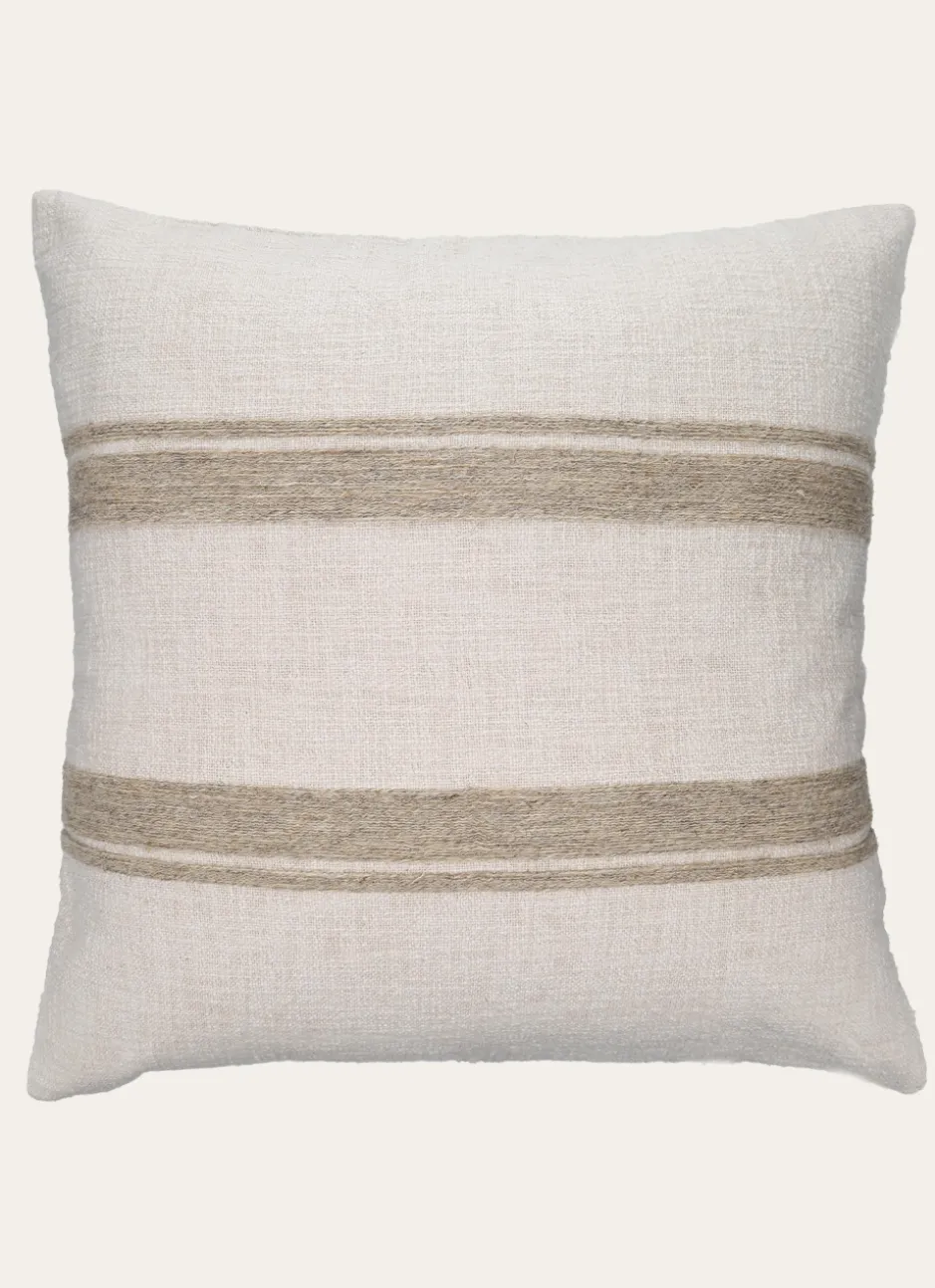 GRAND COUSSIN TEXTURÉ AVEC BANDE BRODÉE EN JUTE ECRU/BEIGE