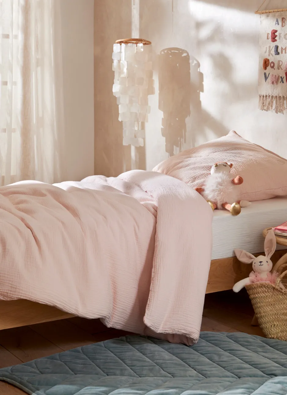 HOUSSE DE COUETTE BÉBÉ EN GAZE DE COTON ROSE