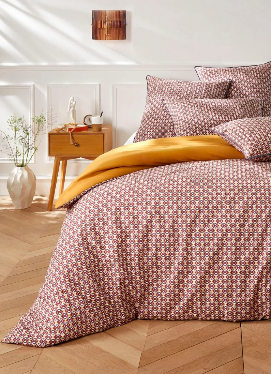 HOUSSE DE COUETTE EN COTON IMPRIMÉ GÉOMÉTRIQUE BORDEAUX