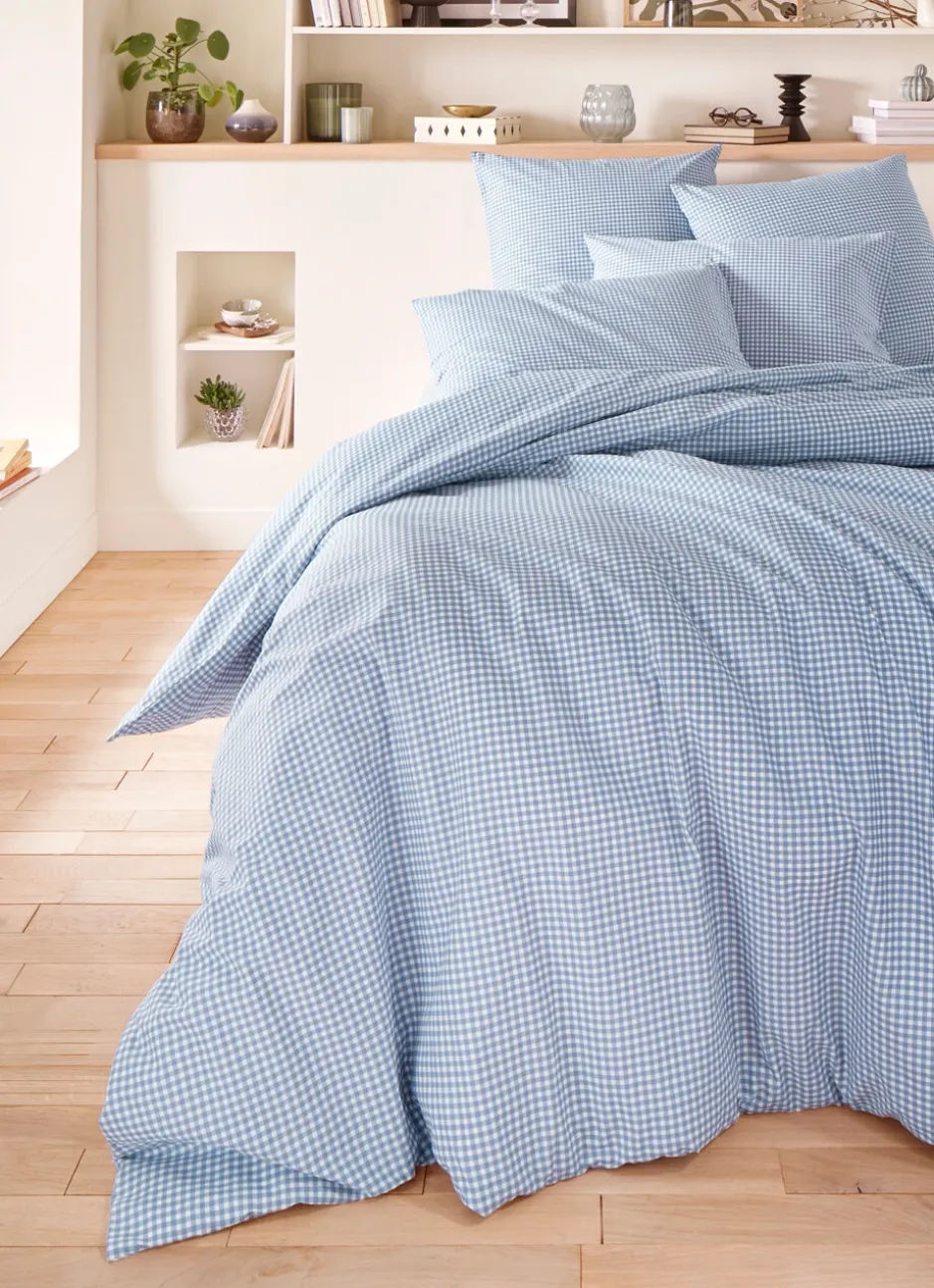 HOUSSE DE COUETTE EN COTON VICHY BLEU