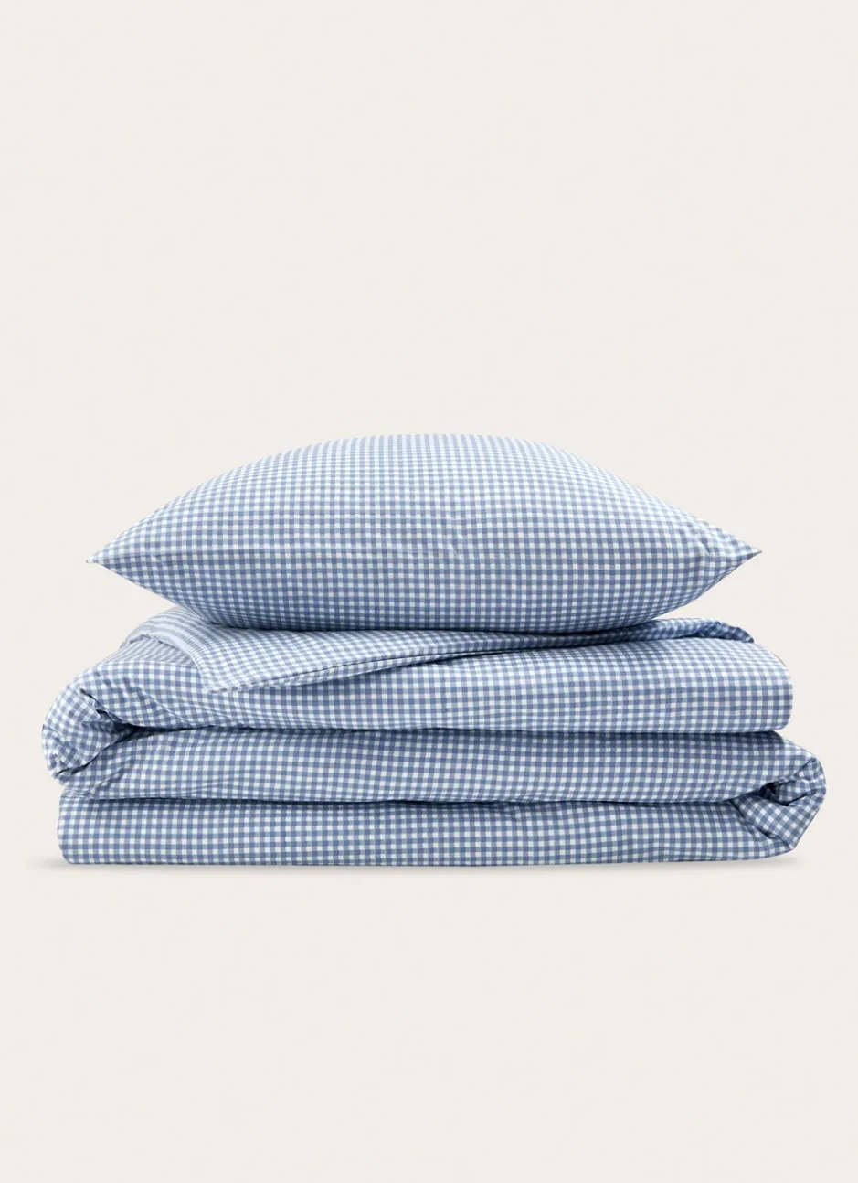 HOUSSE DE COUETTE EN COTON VICHY BLEU