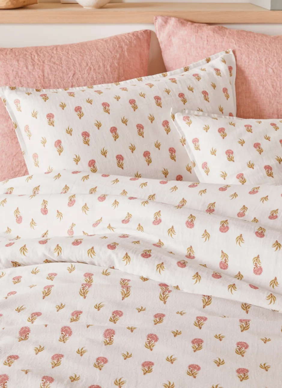 HOUSSE DE COUETTE EN DOUBLE GAZE DE COTON IMPRIMÉE ECRU