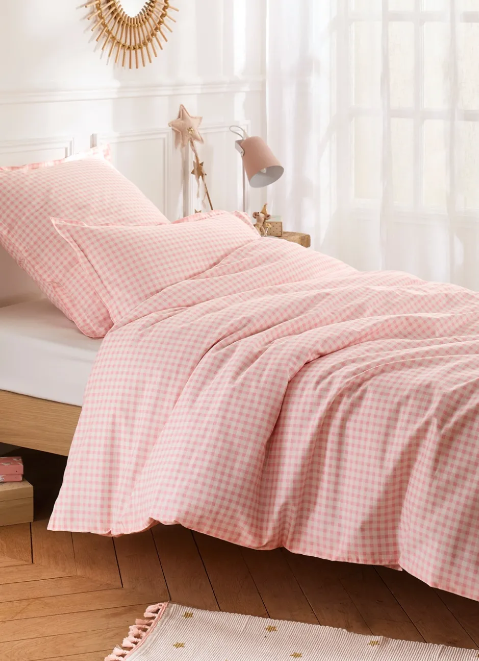 HOUSSE DE COUETTE ENFANT MOTIF VICHY GINGHAM ROSE