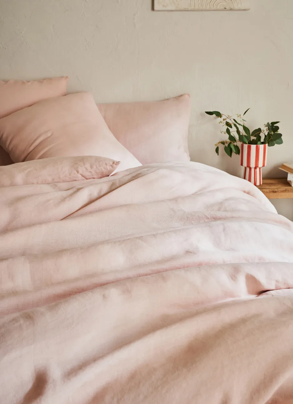 HOUSSE DE COUETTE EN LIN LAVÉ ROSE