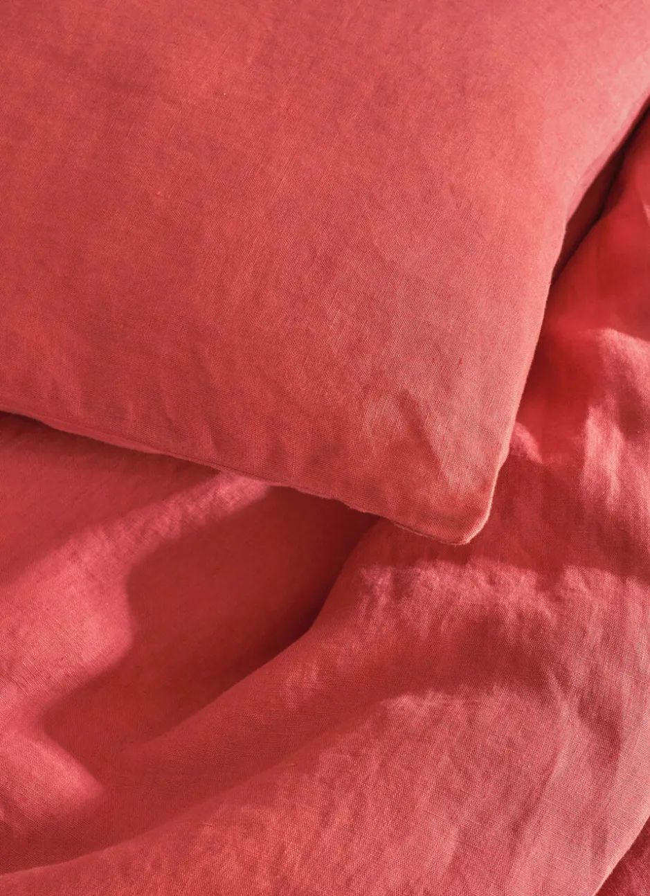 HOUSSE DE COUETTE EN LIN LAVÉ ROSE