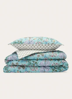 HOUSSE DE COUETTE EN PERCALE GRANADA BLEU GRIS