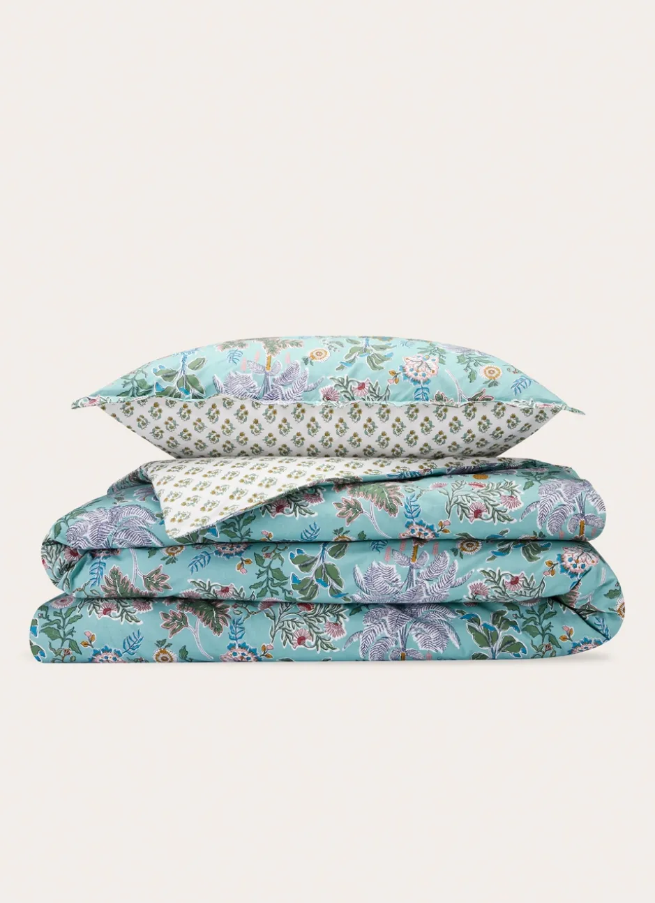 HOUSSE DE COUETTE EN PERCALE GRANADA BLEU GRIS