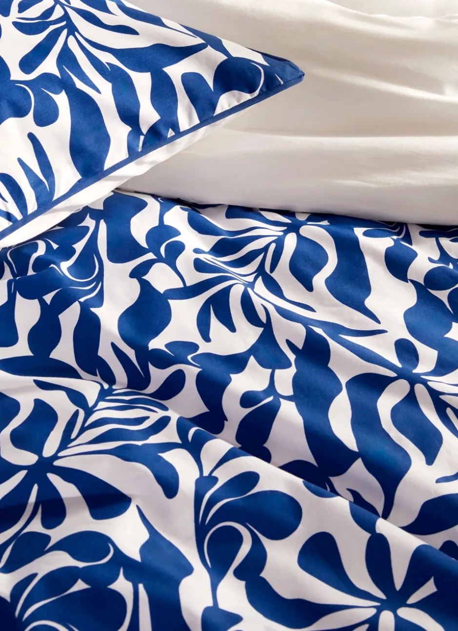 HOUSSE DE COUETTE EN PERCALE IMPRIMÉE FEUILLAGE BLEU