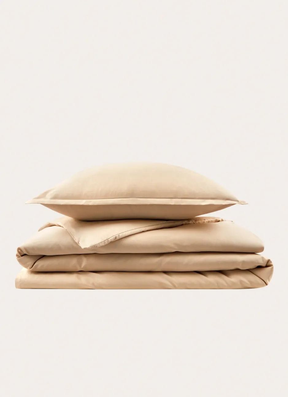 HOUSSE DE COUETTE EN SATIN DE COTON PEIGNÉ UNI MORDORE