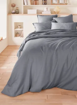 HOUSSE DE COUETTE EN SATIN DE COTON PEIGNÉ UNI ARDOISE