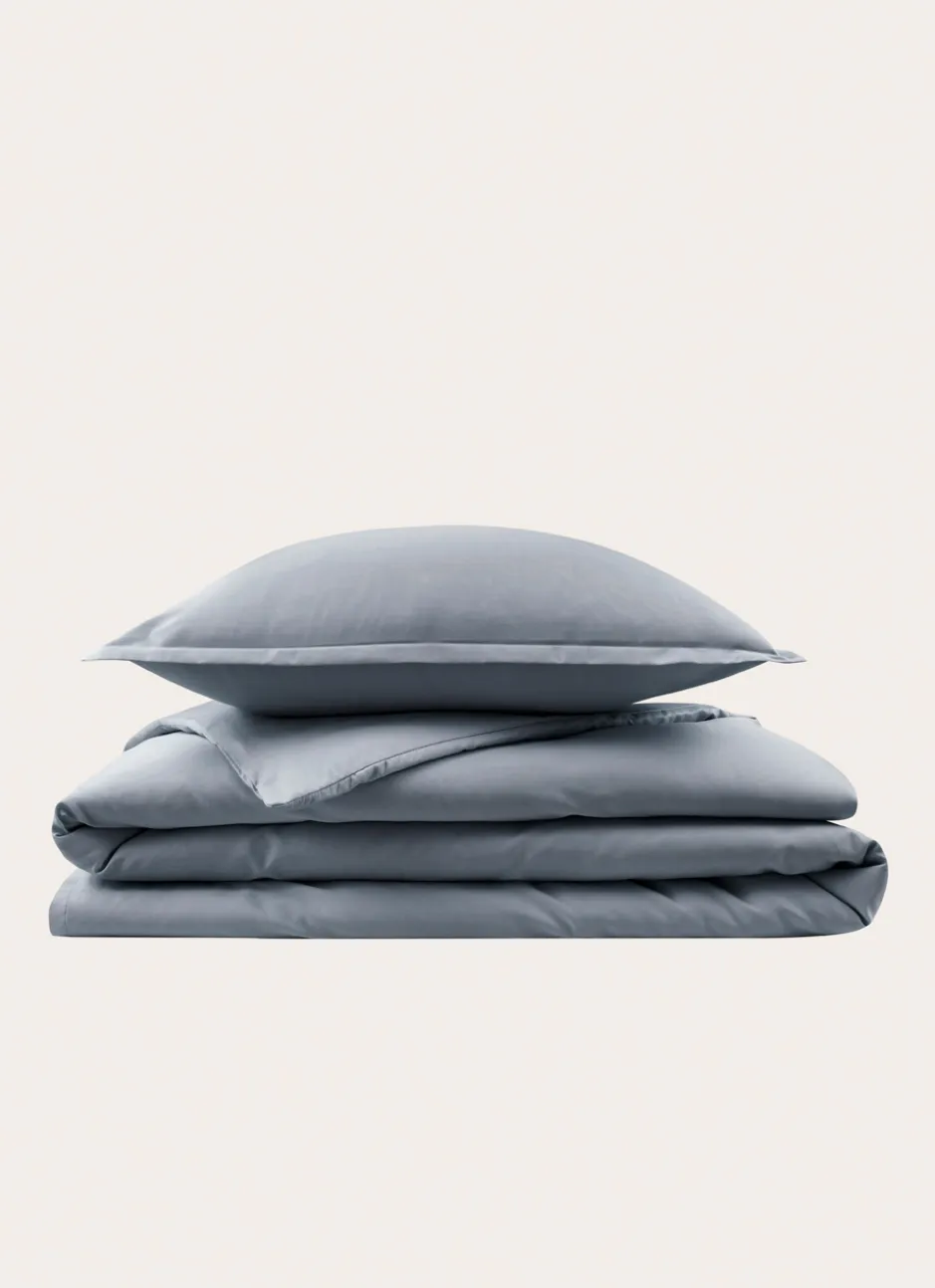 HOUSSE DE COUETTE EN SATIN DE COTON PEIGNÉ UNI ARDOISE