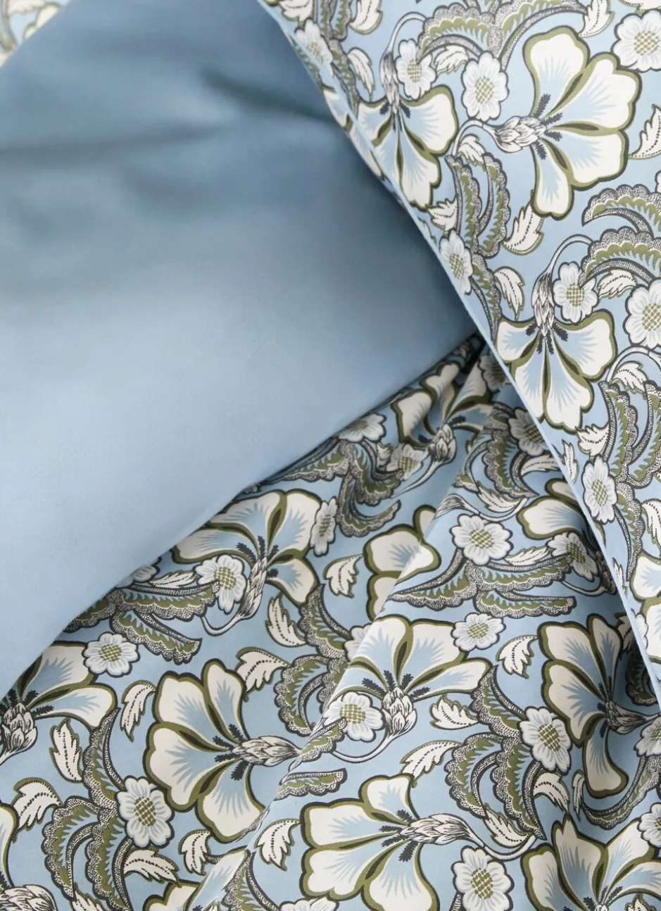 HOUSSE DE COUETTE EN SATIN IMPRIMÉ FLORAL SOLENE BLEU