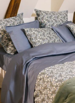 HOUSSE DE COUETTE EN SATIN IMPRIMÉ FLORAL SOLENE BLEU