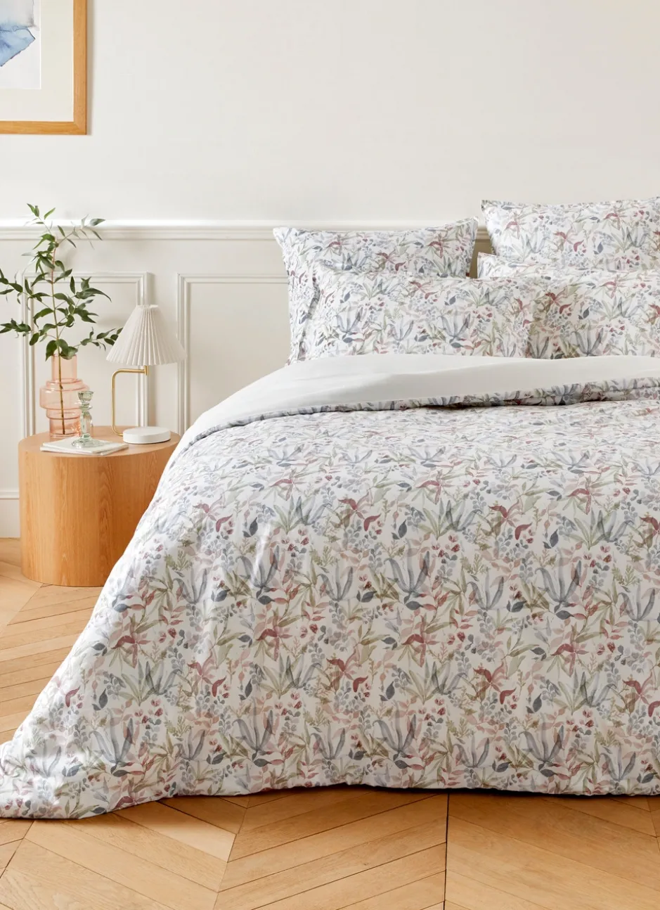 HOUSSE DE COUETTE IMPRIMÉE FLEURI EN COTON LAVÉ LILAS