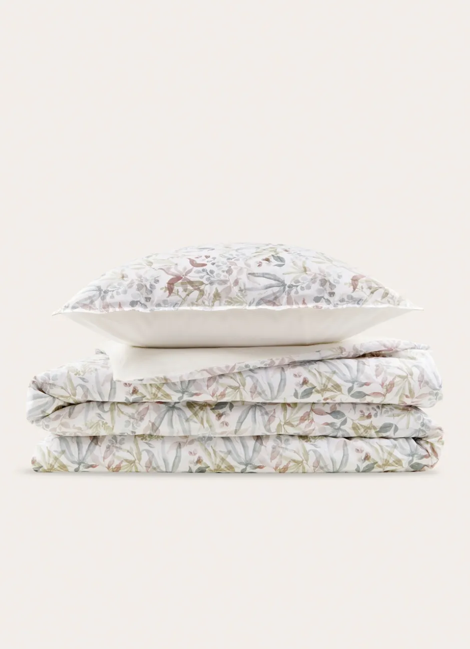 HOUSSE DE COUETTE IMPRIMÉE FLEURI EN COTON LAVÉ LILAS