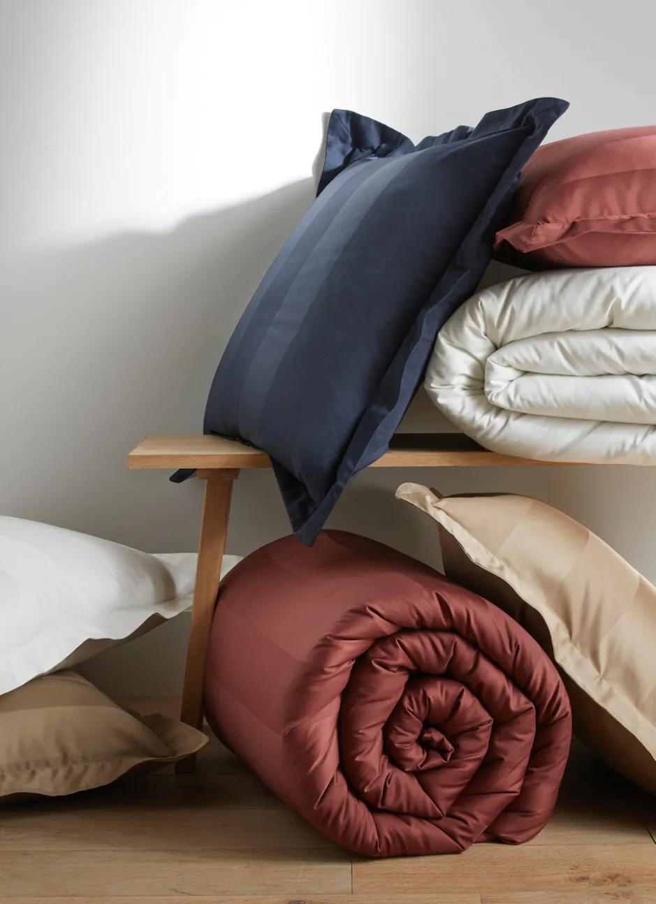 HOUSSE DE COUETTE RAYÉE EN SATIN DE COTON IVOIRE
