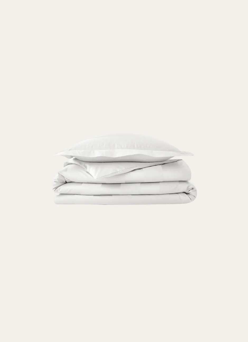 HOUSSE DE COUETTE RAYÉE EN SATIN DE COTON BLANC