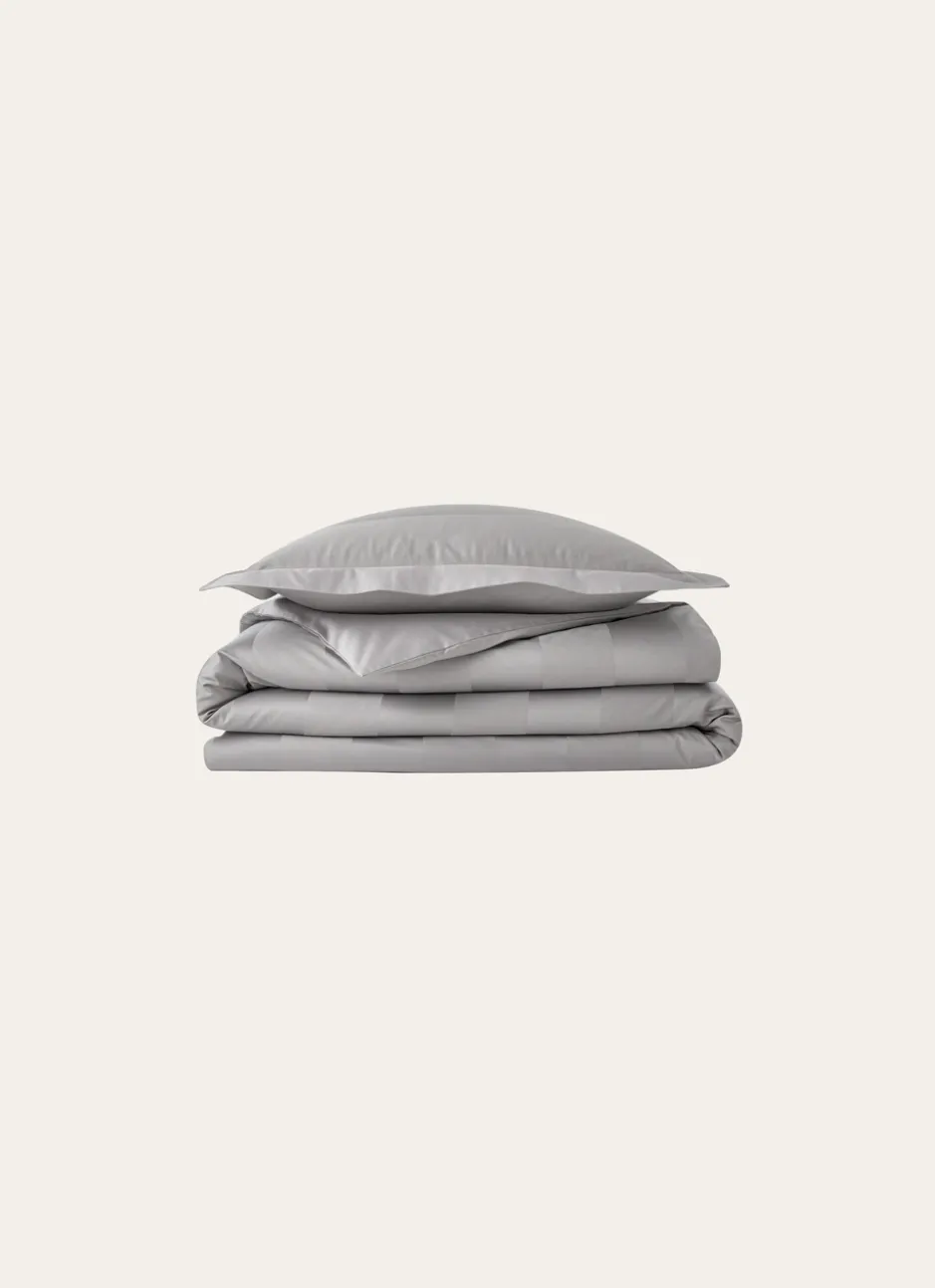 HOUSSE DE COUETTE RAYÉE EN SATIN DE COTON GRIS FONCE