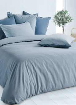 HOUSSE DE COUETTE UNIE EN COTON LAVÉ BIO BLEU