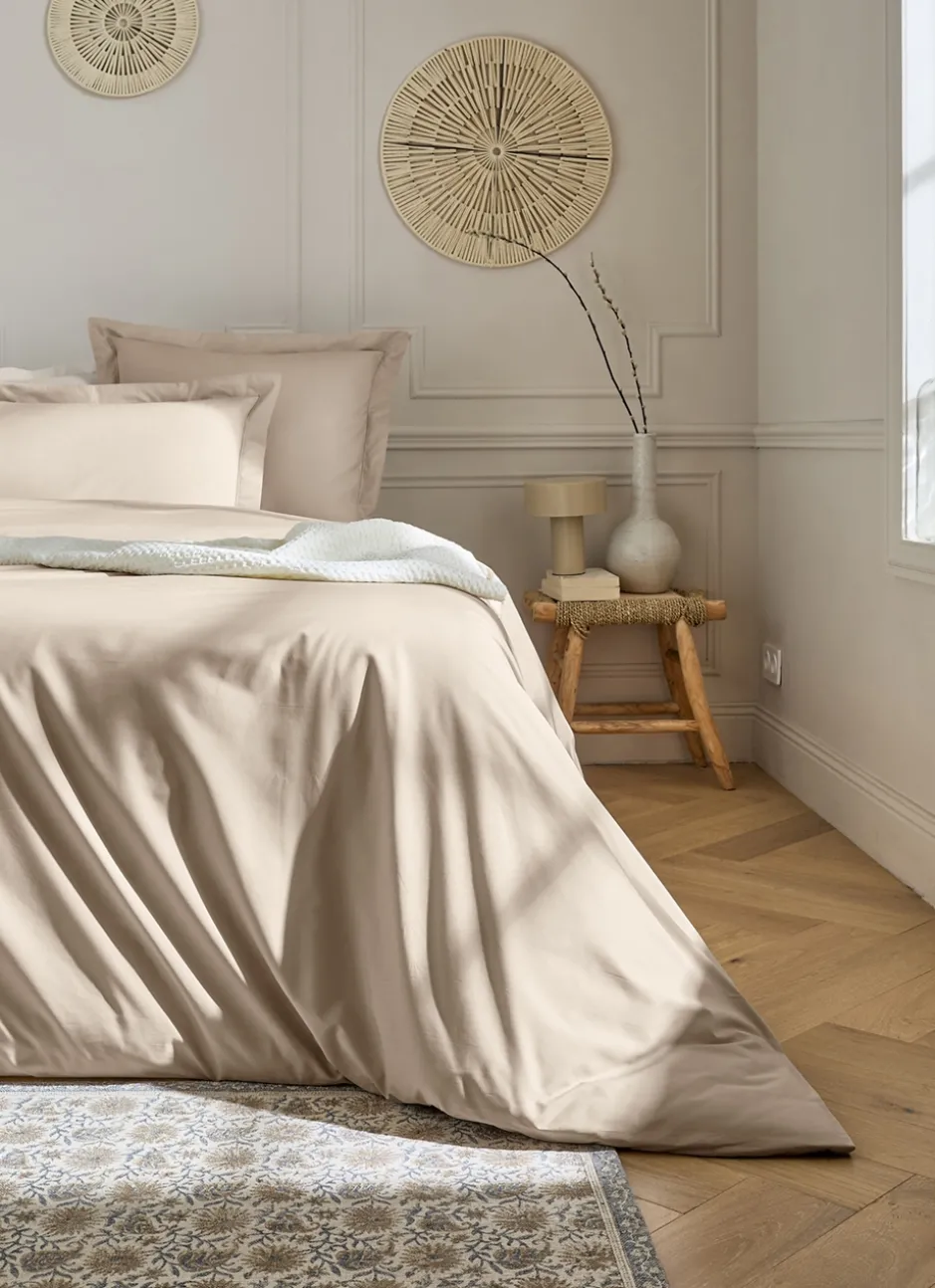 HOUSSE DE COUETTE UNIE EN PERCALE DE COTON SABLE