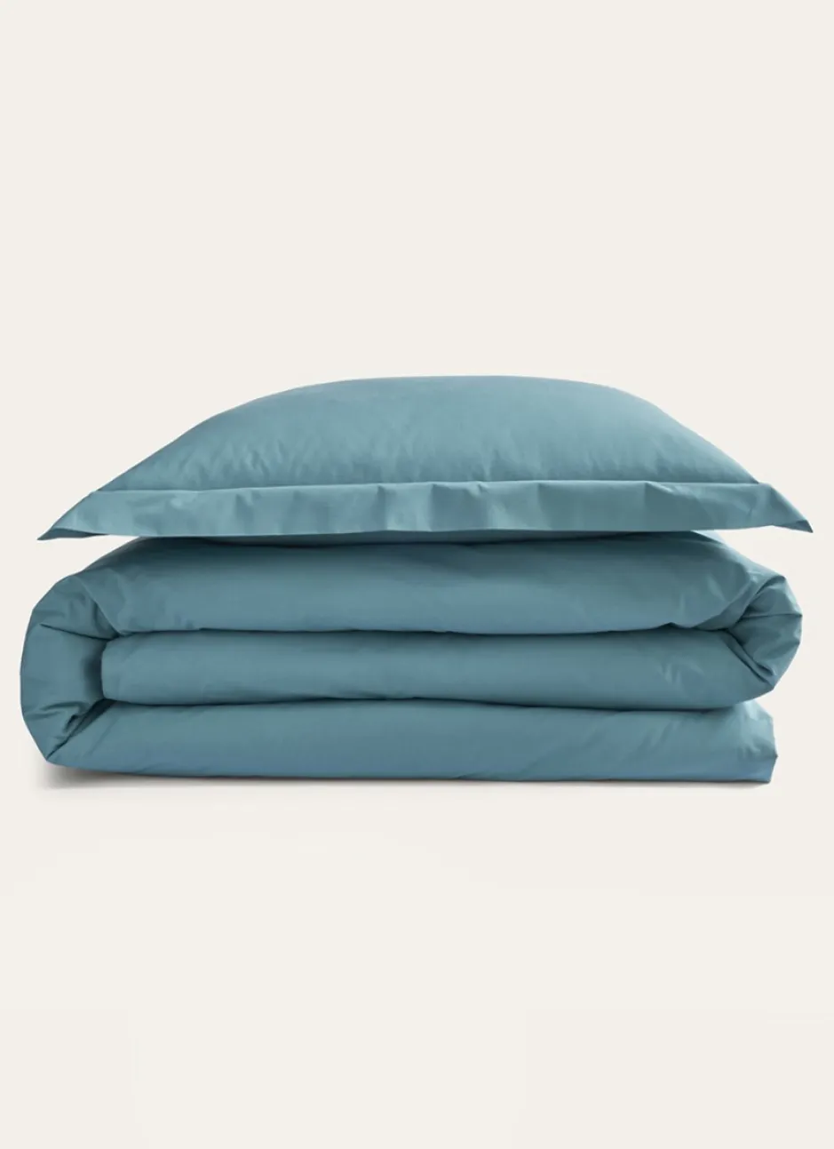 HOUSSE DE COUETTE UNIE EN PERCALE DE COTON BLEU MINÉRAL