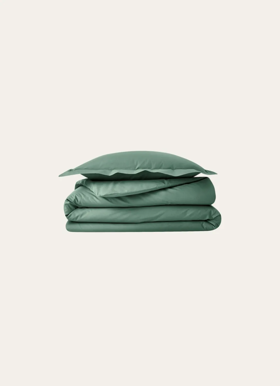 HOUSSE DE COUETTE UNIE EN PERCALE DE COTON VERT DE GRIS