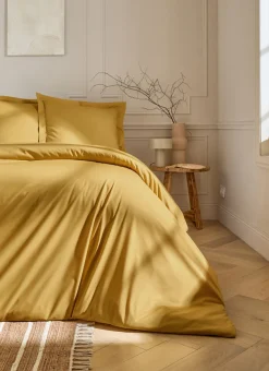 HOUSSE DE COUETTE UNIE EN PERCALE DE COTON MOUTARDE
