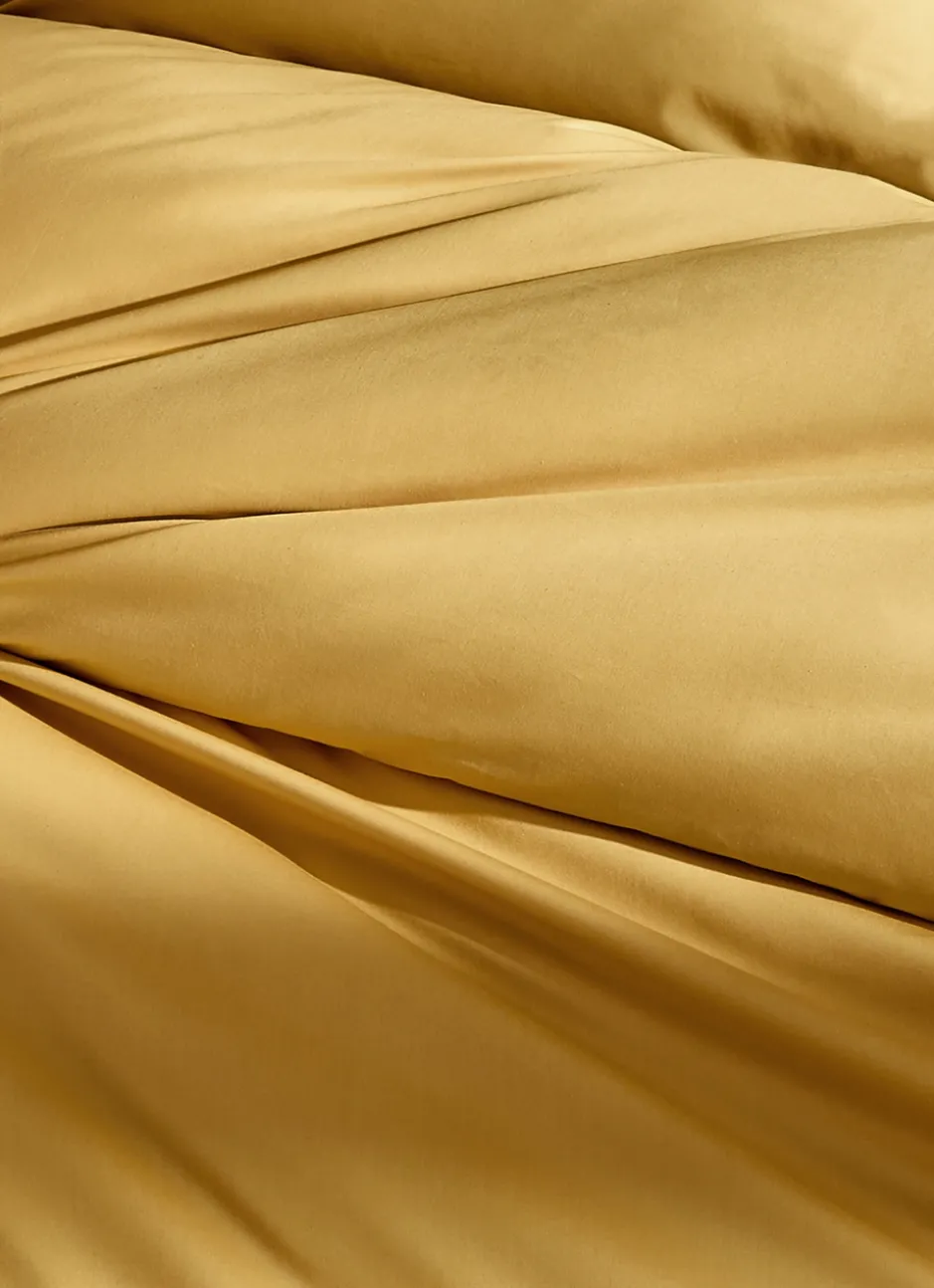 HOUSSE DE COUETTE UNIE EN PERCALE DE COTON JAUNE MOUTARDE