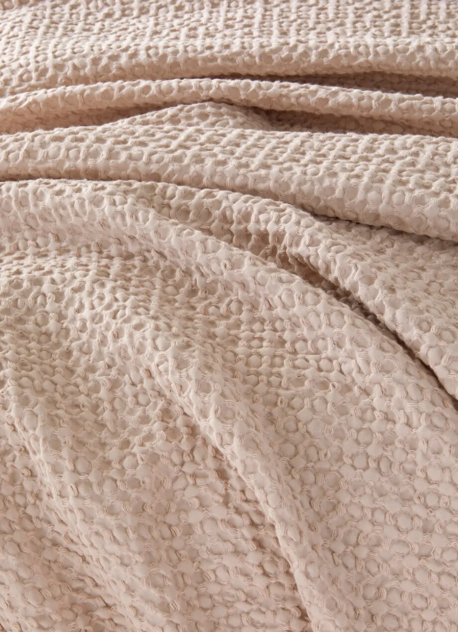 JETÉ DE LIT EN COTON LAVÉ NID D'ABEILLE SABLE