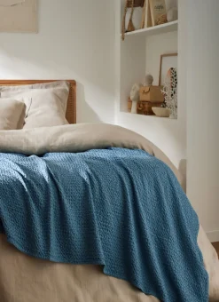 JETÉ DE LIT EN COTON LAVÉ NID D'ABEILLE ORAGE