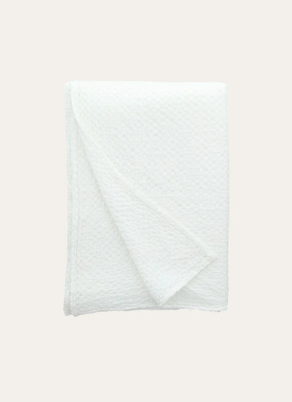 JETÉ DE LIT EN COTON LAVÉ NID D'ABEILLE BLANC