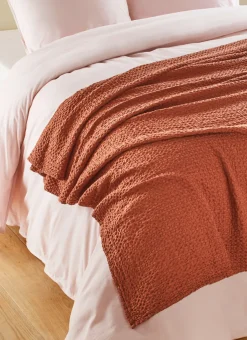 JETÉ DE LIT EN COTON LAVÉ NID D'ABEILLE SIENNE