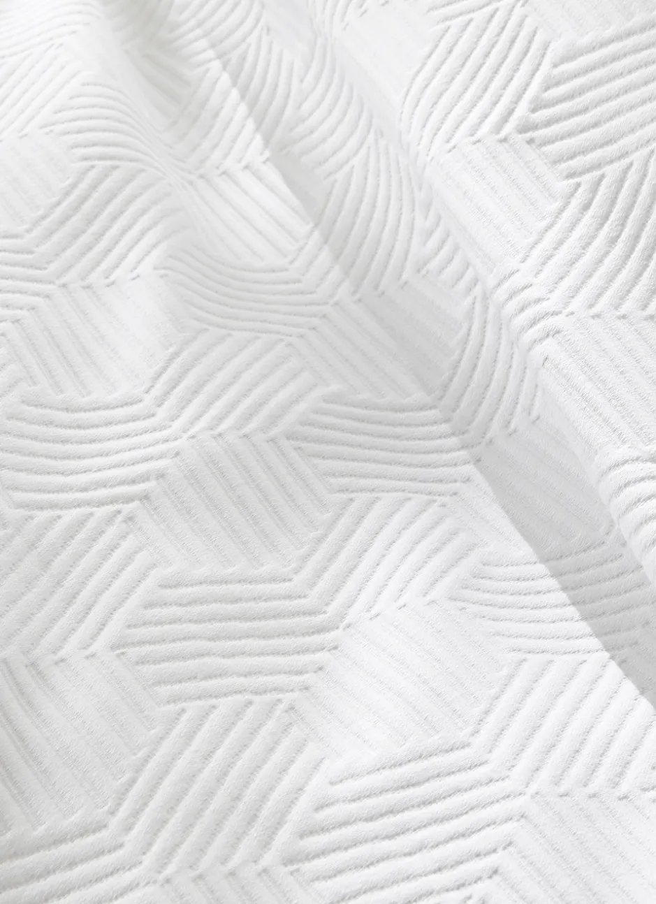 JETÉ DE LIT JACQUARD EN COTON MOTIFS GÉOMÉTRIQUE BLANC
