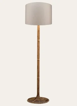 LAMPADAIRE PIED EN BOIS TRAVAILLÉ BOIS BEIGE/ IVOIRE